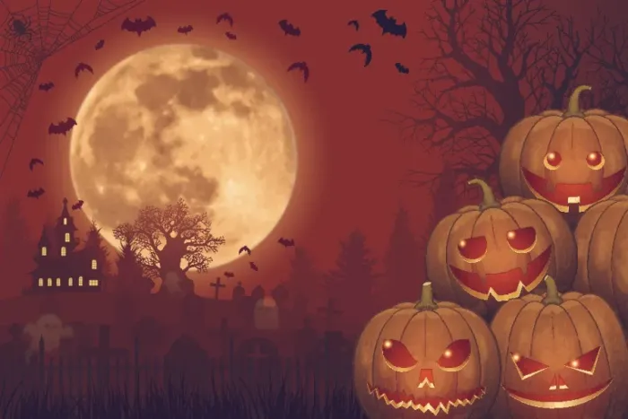 Framed Print : Halloween background [Jack o Lantern and Full moon]