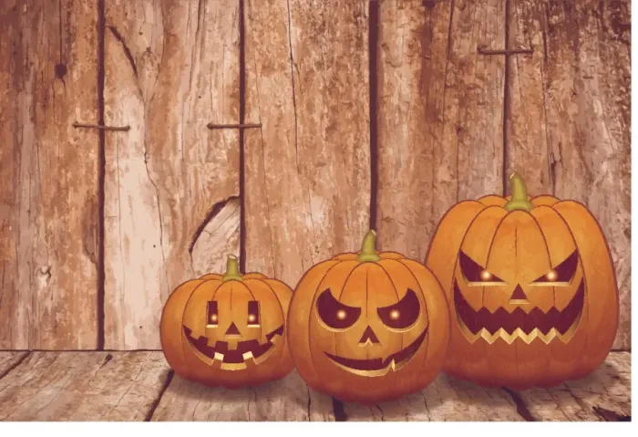 Framed Print : Halloween background [Pumpkin on the wooden board]