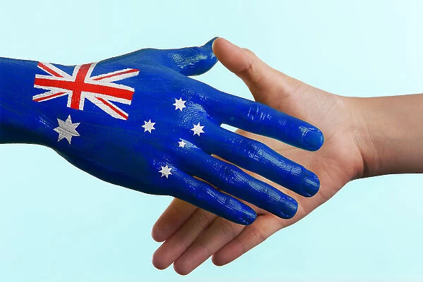 Hand painted flag of Australia doing a handshake