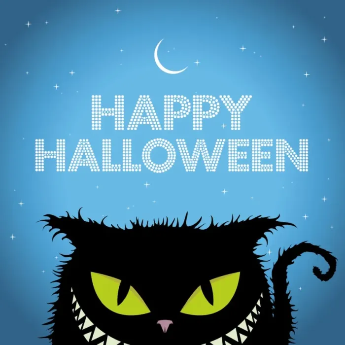 Framed Print : Happy Halloween Black Cat with evil smile