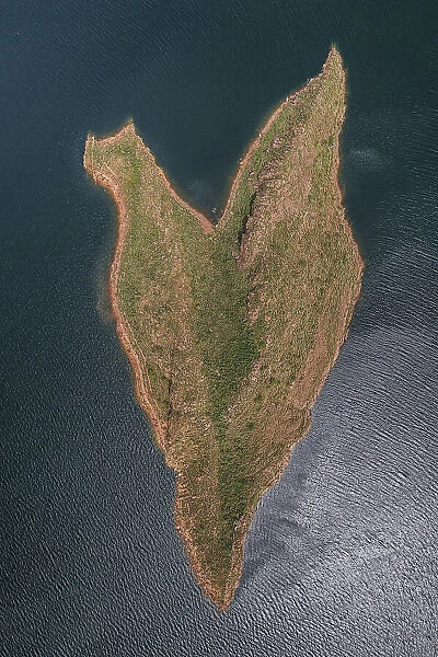 Heart shaped island in Lake Argyle photographed from directly above, Western Australia, Australia