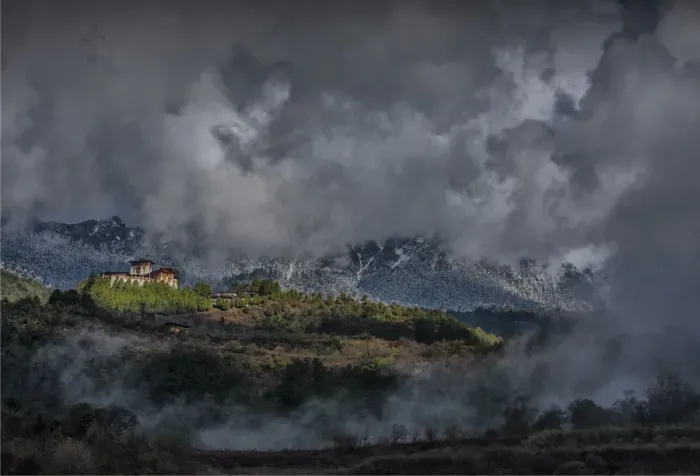 Framed Print : High up in the mountainous region of Jigme Dorji National park is Gasa Dzong, in Northern Bhutan