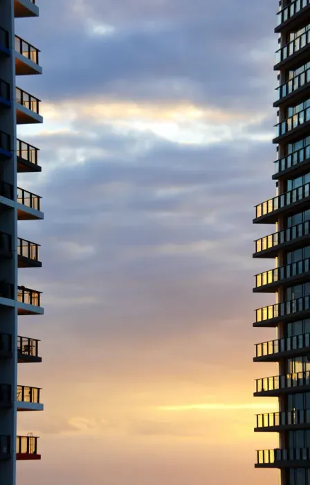 Framed Print : High rise apartment buildings at sunset Framed Print : High rise apartment buildings at sunset