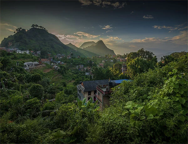 Hillside village and mountainous countryside at Bandipur, Kathmandu valley, Nepal