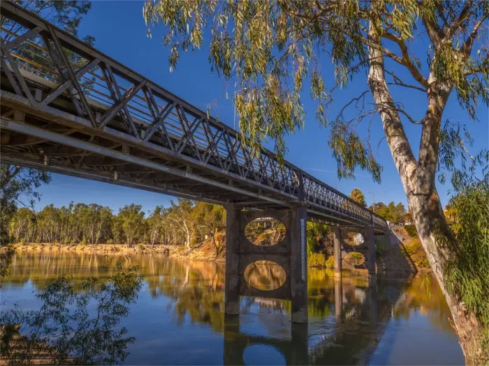 Framed Print : Historic bridge over the Murray river, Corowa, New South Wales, Australia