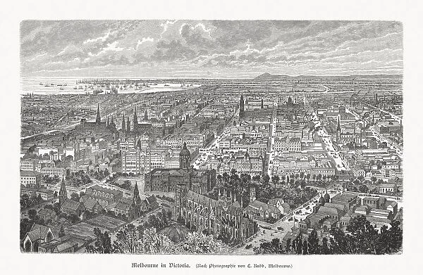 Historical view of Melbourne, Victoria, Australia, wood engraving, published 1897