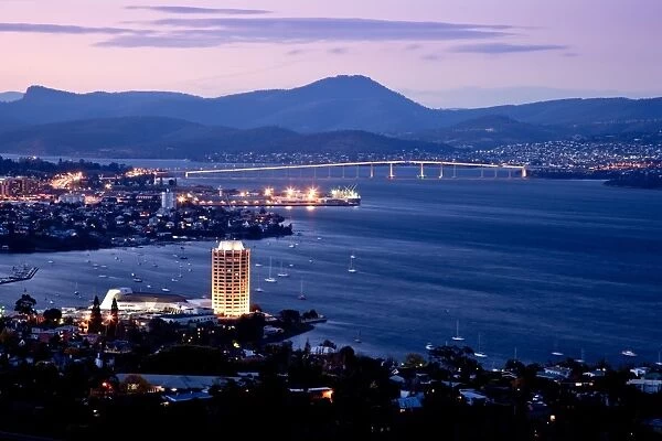 Hobart at dusk. Capital city of Tasmania