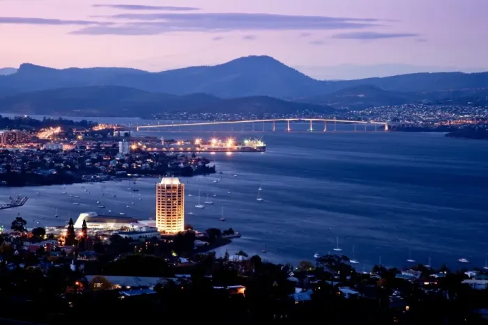 Framed Print : Hobart at dusk. Capital city of Tasmania