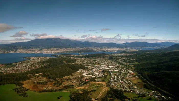 Framed Print : Hobart and surroundings from an airplane Framed Print : Hobart and surroundings from an airplane