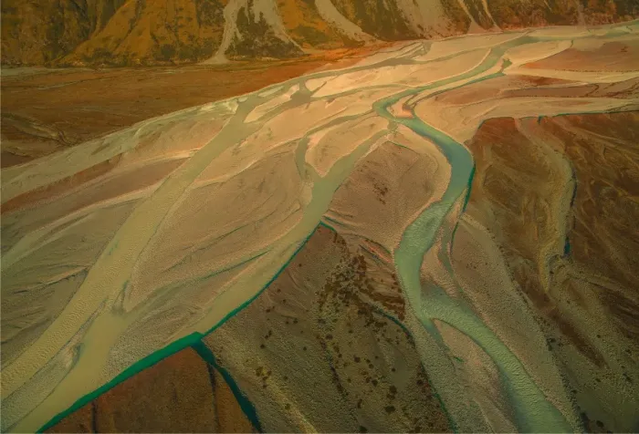 Framed Print : Hooker river Aerial, Mount-cook Aoraki National Park, south island, New Zealand