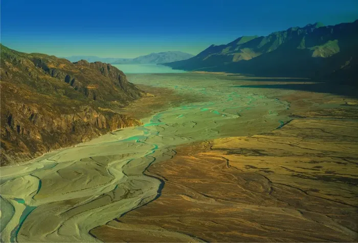 Framed Print : Hooker river Aerial, Mount-cook Aoraki National Park, south island, New Zealand