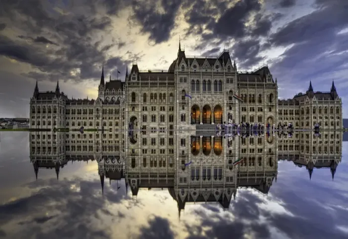Framed Print : Hungarian Parliament Building sunset reflection