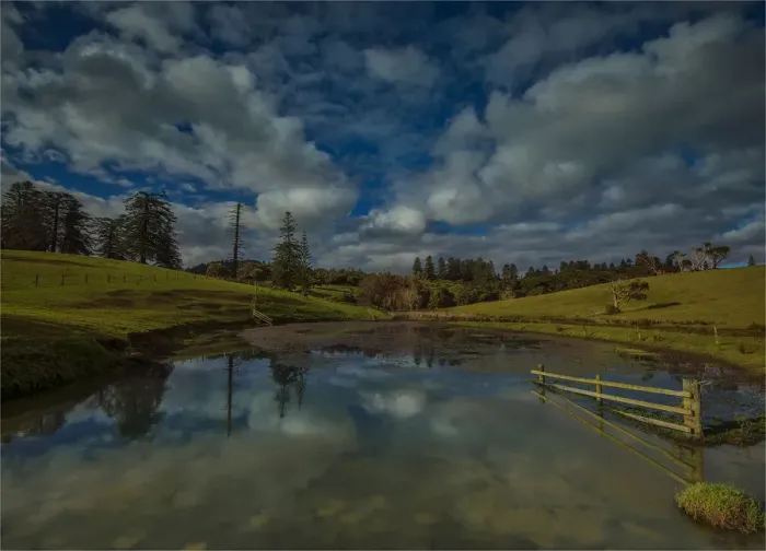 Framed Print : The idyllic countryside near Saint Barnabas chapel, Norfolk Island