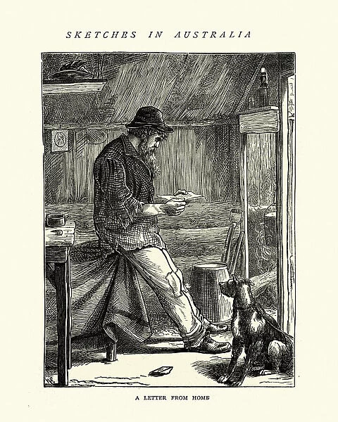Immigrant to Australia, reading letter from home, 19th Century