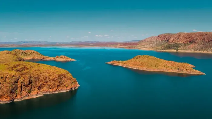 Framed Print : Island in Lake Argyle taken by drone, Australia