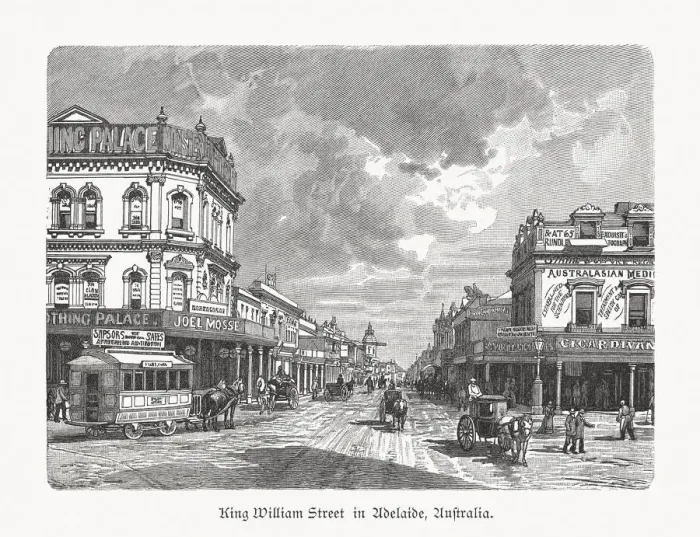 Framed Print : King William Street, Adelaide, South Australia, wood engraving, published 1897