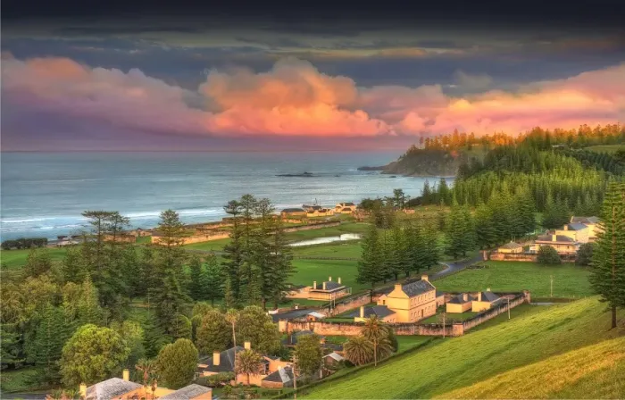 Framed Print : Kingston, Norfolk Island, is a very historic Georgian village and fully restored colonial outpost of the British Empire during the convict transportation era. Built by convicts under cruel supervision, now a peaceful world heritage listed area