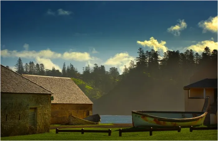 Framed Print : Kingston, Norfolk Island, is a very historic Georgian village and fully restored colonial outpost of the British Empire during the convict transportation era. Built by convicts under cruel supervision, now a peaceful world heritage listed area