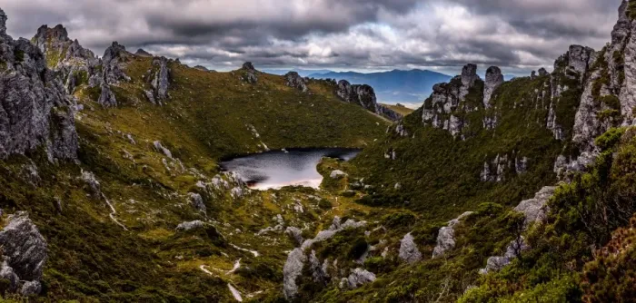 Framed Print : Lake Cygnus in Western Arthurs, Southwest Tasmania