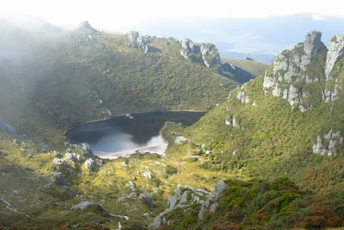 Framed Print : Lake Cygnus in Western Arthurs, Tasmania Australia