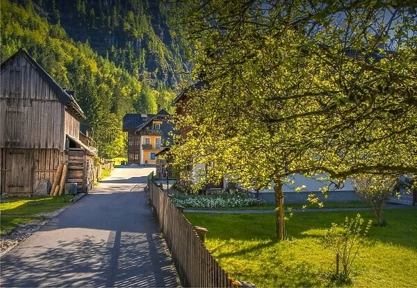 Lake Hallstatt and views of the beautiful historic village, in the mountainous region of Salzkammergut, Austria