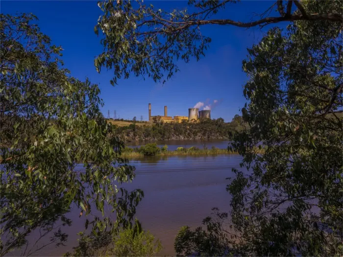 Framed Print : Lake Narracan and a view of the Yallourn north coal powered power station, Moe