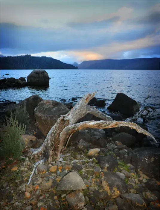 Framed Print : Lake St. Clair with views to the distant mountain range, Central Tasmania Framed Print : Lake St. Clair with views to the distant mountain range, Central Tasmania