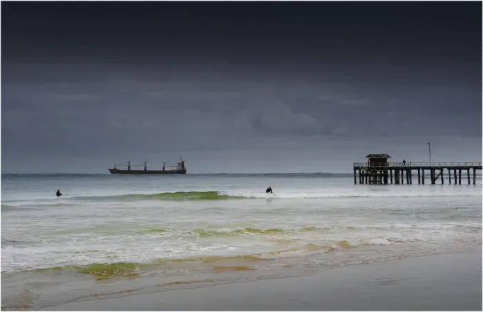 Framed Print : Large container ship entering Port Phillip bay on a cold bleak winter morning, Victoria