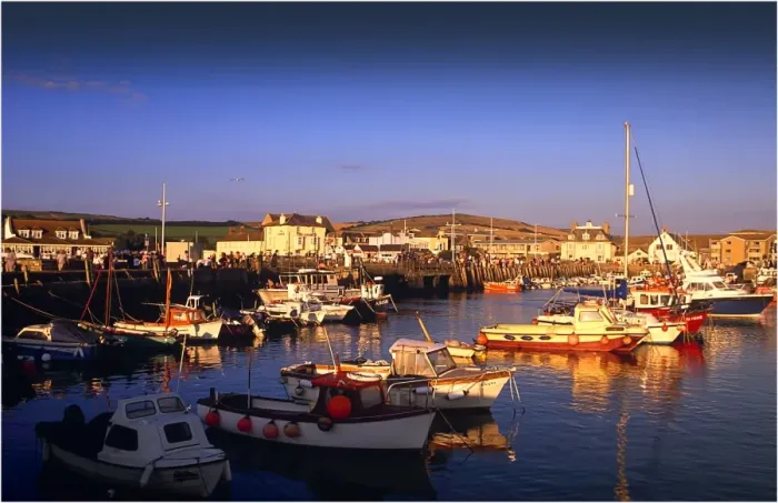 Framed Print : Late summer evening light in West Bay, Jurassic coastline of Dorset, England Framed Print : Late summer evening light in West Bay, Jurassic coastline of Dorset, England