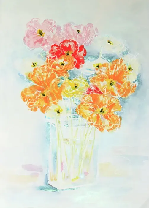 Framed Print : Still Life Colorful Poppies in Vase Watercolor Painting Framed Print : Still Life Colorful Poppies in Vase Watercolor Painting