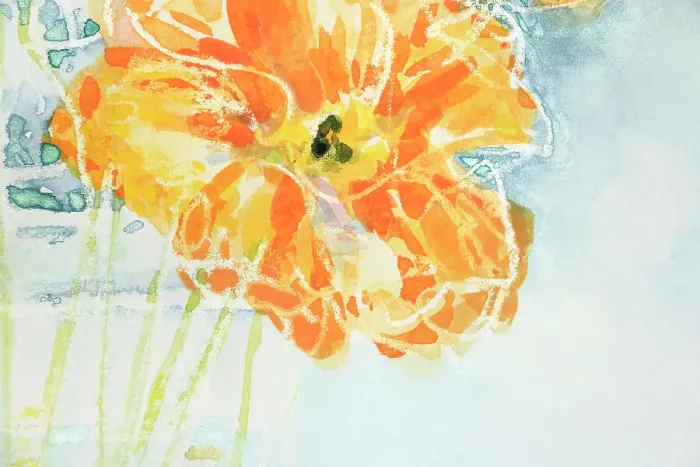 Framed Print : Detail of Still Life with Orange Poppy in Vase Watercolor Painting