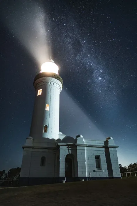 Framed Print : Lighthouse with Milky Way in the background