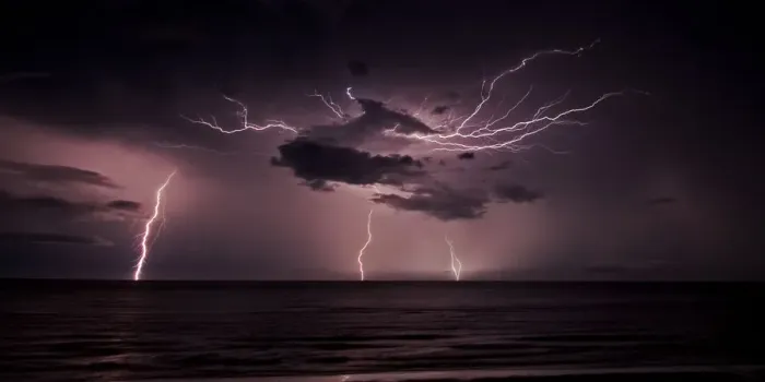 Framed Print : Lightning at Dripstone Cliffs