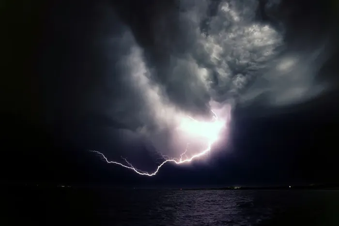 Framed Print : Lightning over the ocean Framed Print : Lightning over the ocean