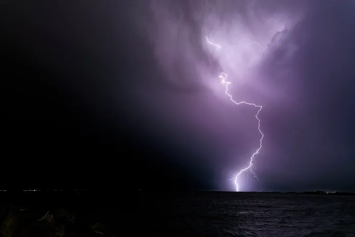 Framed Print : Lightning over the ocean