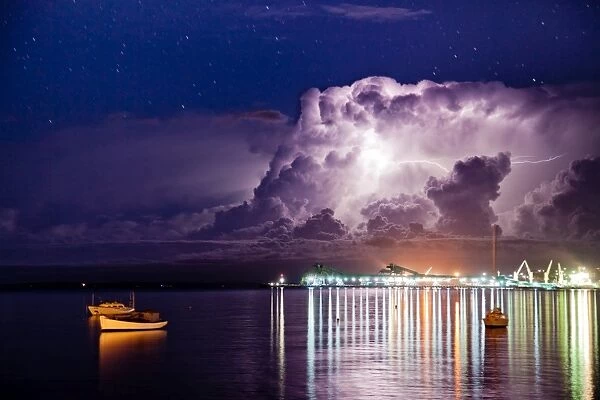 Lightning storm over Boston Bay. South Australia