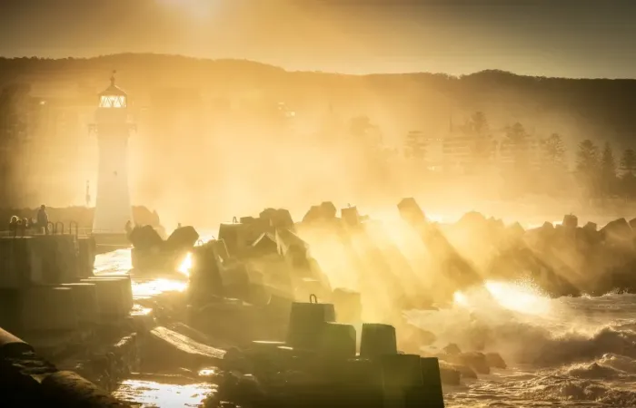 Framed Print : lights. wollongong light house after storm Framed Print : lights. wollongong light house after storm