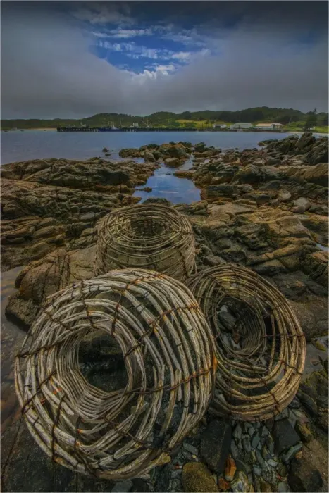Framed Print : Lobster Pots and Currie harbour view, King Island, Bass Strait, Tasmania