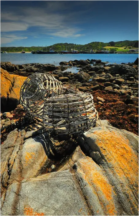 Framed Print : Lobster Pots and Currie harbour view, King Island, Bass Strait, Tasmania