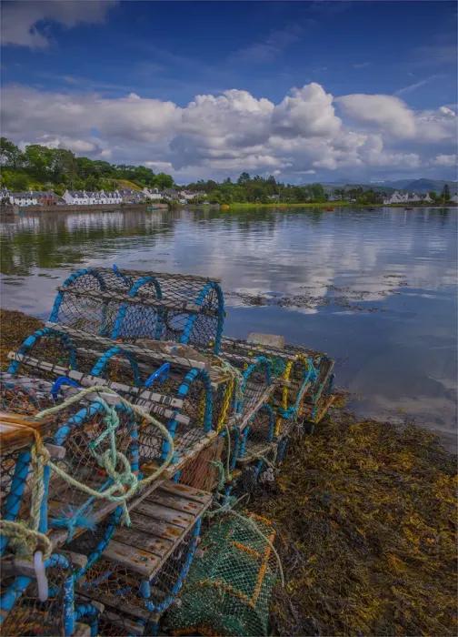 Framed Print : Lobster pots on the Plockton Wharf, Scotland