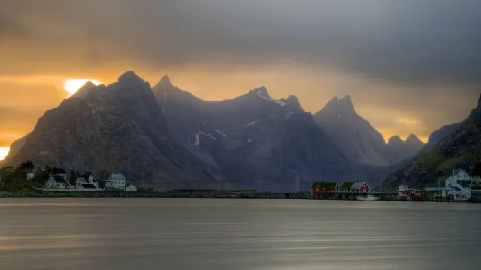 Framed Print : Lofoten Reine fishing village sunset