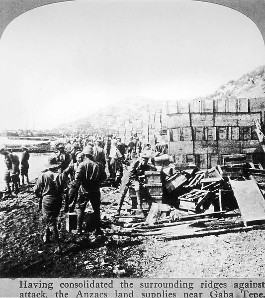 Logistics At Gallipoli; Anzac troops landing supplies near Gaba Tepe, Turkey