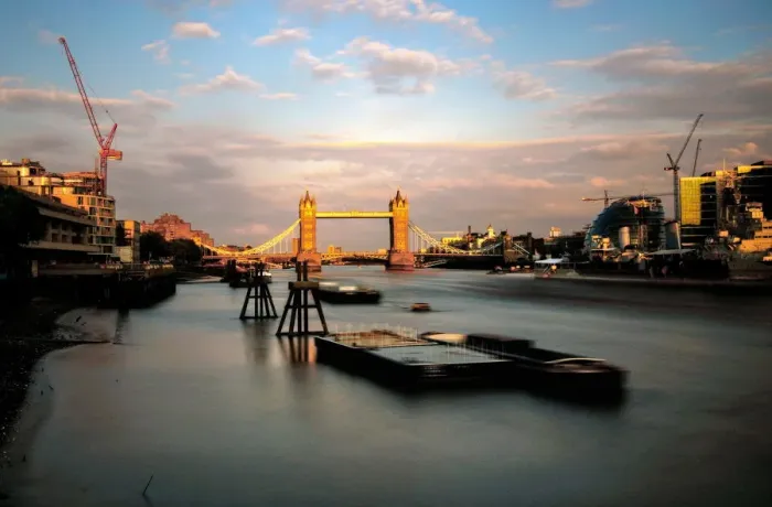 Framed Print : London Tower Bridge and river Thames view from London Bridge at sunset in long exposure Framed Print : London Tower Bridge and river Thames view from London Bridge at sunset in long exposure