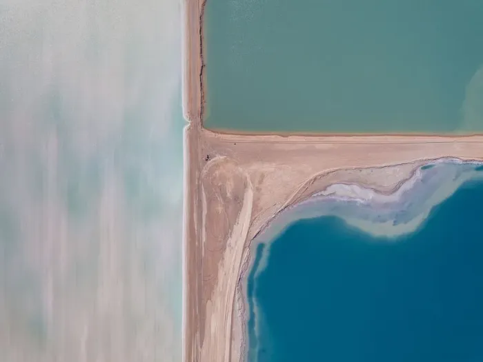 Framed Print : Looking down on salt storage ponds, Western Australia