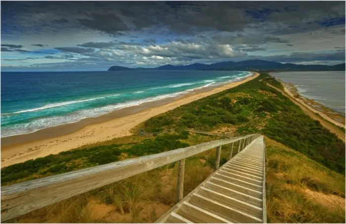Framed Print : Looking southwards at the Isthmus between north and south Bruny Island, southern Tasmania Framed Print : Looking southwards at the Isthmus between north and south Bruny Island, southern Tasmania
