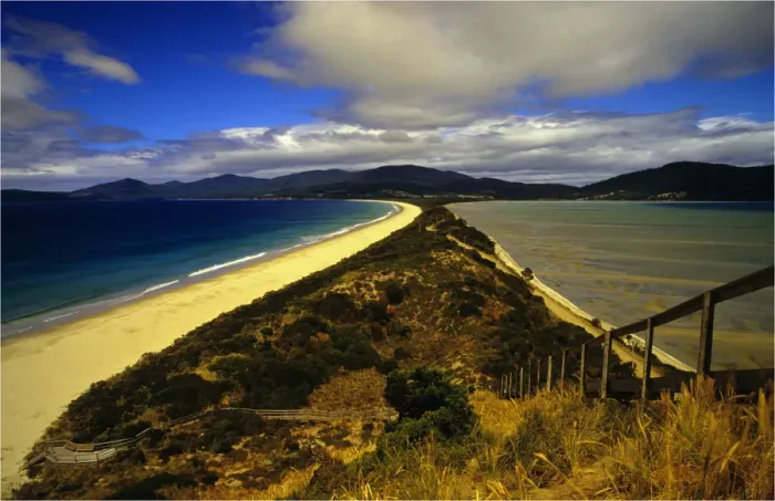 Framed Print : Looking southwards at the Isthmus between north and south Bruny Island, southern Tasmania