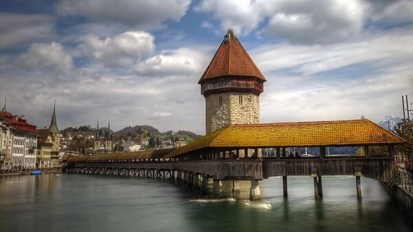 Lucerne historic wooden Chapel Bridge and old town