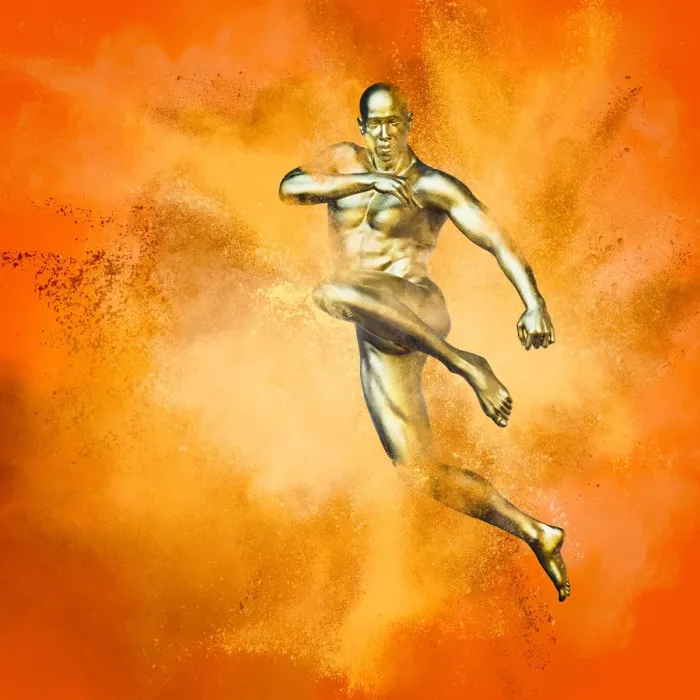 Framed Print : Male figure with colorful bursts