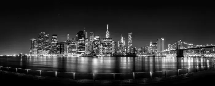 Framed Print : Manhattan skyline from Brooklyn Bridge Park in black and white
