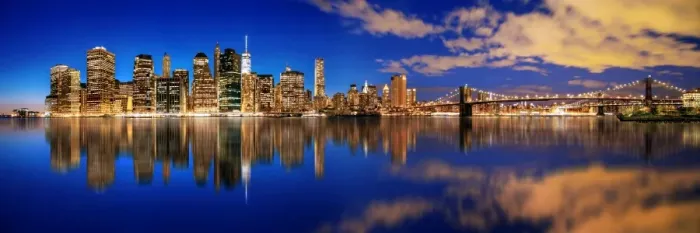 Framed Print : Manhattan skyline panorama at dusk